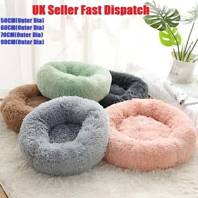 Fluffy Soft Comfy Calming Donut Dog Cat Beds Warm Bed Pet Round Plush Puppy Beds • £8.99