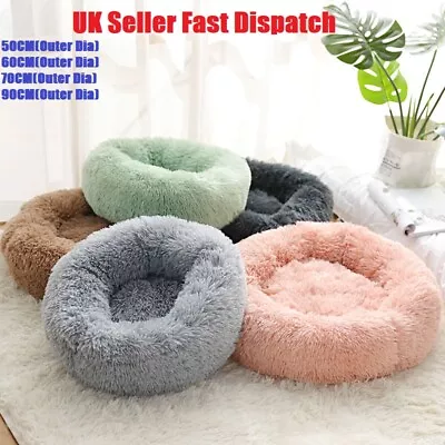 Fluffy Soft Comfy Calming Donut Dog Cat Beds Warm Bed Pet Round Plush Puppy Beds • £8.99