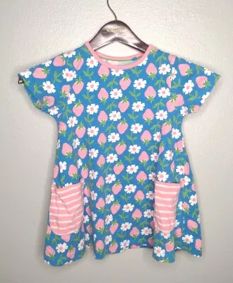 Mini Boden Girls  Tunic Top 6-7 Blue Strawberry Floral Striped A14 • $7.98