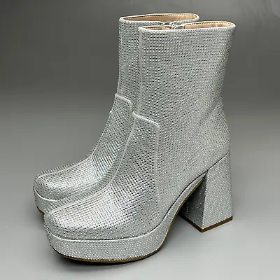 MIA Boots Womens 6 Iva Silver Stone Heeled Shimmery Disco 4  Heel Side Zip $80 • $19.99
