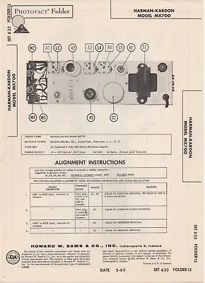 1963 Harman-kardon Mx700 Multiplex Adapter Adaptor Service Manual Schematic • $10.99
