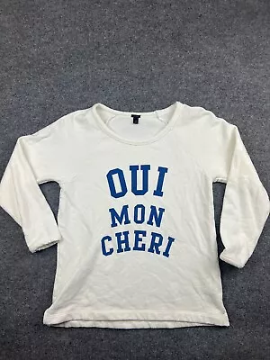 J. Crew Pullover Sweatshirt Wolmen's Medium White Blue Oui Mon Cheri Graphic • $22