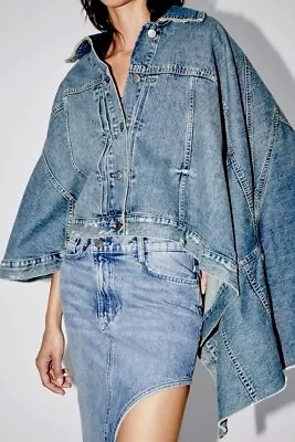 Zara Deconstructed Asymmetrical Denim Cape Poncho • $115