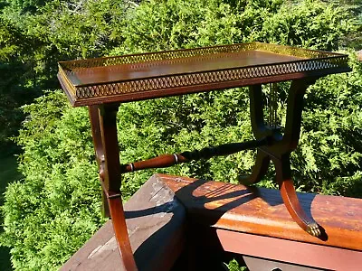 Antique MOHOGANY TEA TABLE W Harp Ends By Master Craftsmen Sloane Furniture Div • $977