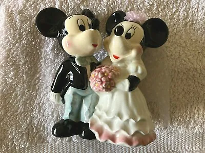 Mickey And Minnie Mouse Disney Bride Groom Wedding Cake Topper Figurine Ceramic. • $29.95