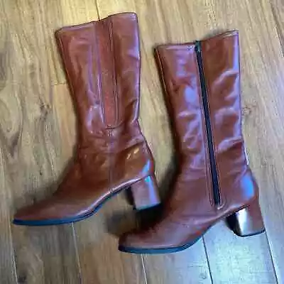 Vintage 70s 80s Naturalizer Camel Frosty HI Brown Calf High Side Zip Boot 8.5 N  • $65