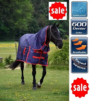 LIGHTWEIGHT COMBO TURNOUT RUG Rhinegold Torrent 0g Dottie Full Neck Horse Rug • £39.50