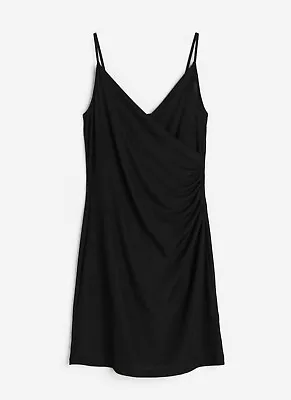 H&M Black Draped Jersey Dress Medium • £8