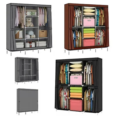 Canvas Wardrobe Large Portable Clothes Closet Storage Organizer With Shelves UK~ • £22.99