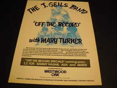 J. GEILS BAND Are OFF THE RECORD With MARY TURNER Original 1982 PROMO POSTER AD • $9.95