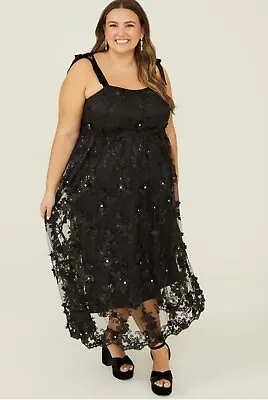 Arula Lexis Floral Black Sequin Maxi Dress  Prom Wedding NWT SZ B 2X • £94.98