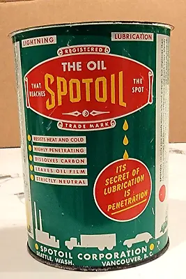 Vintage SPOTOIL 1 Qt Oil Can   It's SECRET Of LUBRICATION Is PENETRATION   Quart • £19.45