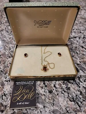 Vintage Van Dell Set Gold Marked Van Dell 12K G Necklace Earrings Set Box Paper • $48