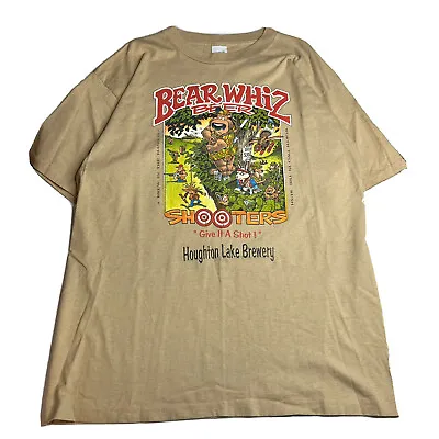 Vintage 80s Bear Whiz Beer Brewery  T Shirt Tan Alore Mens XL Single Stitch • $45