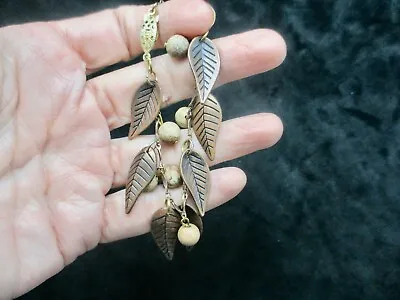 Vintage-Antique Bronze Stylized Leaf W/Ball Bead Chain Bracelet • $10.12