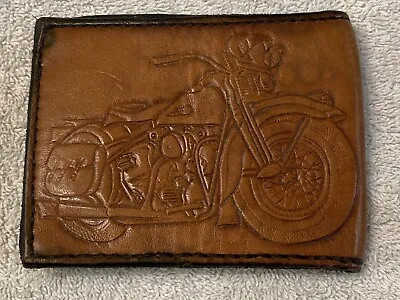 Vjntage Hand Tooled Genuine Leather Bi Fold Wallet Motorcycle Eagle Bikers. • $14.99