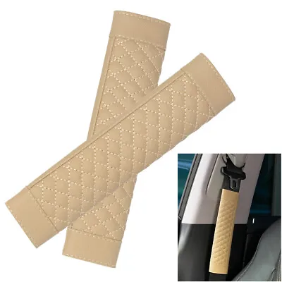 2pcs Car Seat Belt Cover Safety Shoulder Strap Pad Leather Beige Universal UK • £7.04