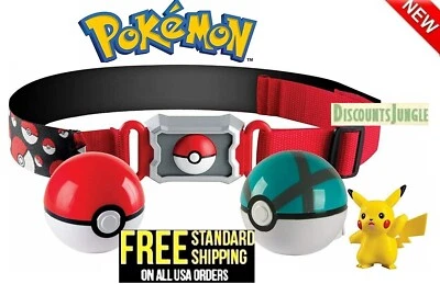 $21.95 • Buy Pokémon Clip And Carry Poké Ball Adjustable Belt With 2 Inch Pikachu Figure-NEW