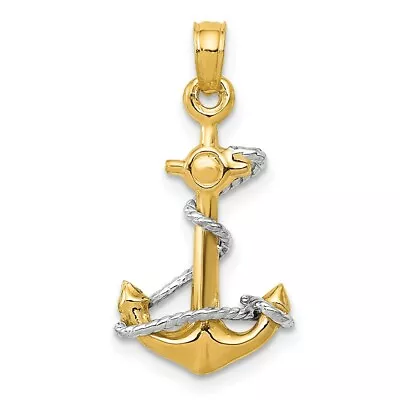 Real 14kt Two-Tone 3D Anchor W/Rope Pendant • $143.96