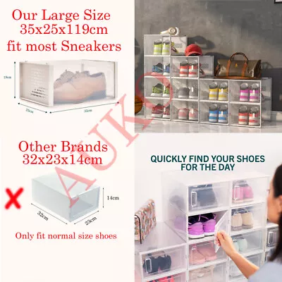 $19.99 • Buy 6-36x New Large Stackable Clear Shoe Box Foldable Plastic Storage Organizer Rack