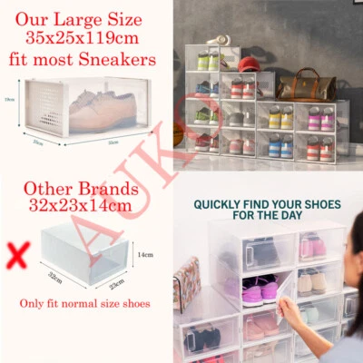 $19.99 • Buy 6-36x New Large Stackable Clear Shoe Box Foldable Plastic Storage Organizer Rack