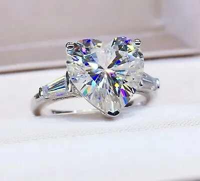 3.50 Ctw Heart Cut Moissanite Three Stone Engagement Ring 14K White Gold Plated • $133.44