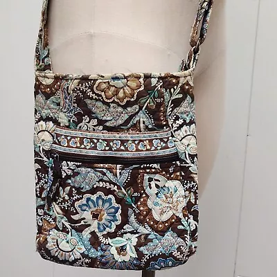 Vera Bradley MOD Floral Brown & Turquoise Aqua Blue Small Crossbody Messenge Bag • $15.80