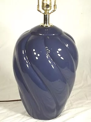 Vintage Mid Century Modern Deep Blue Glazed Ceramic Spiral Twist Lamp • $95