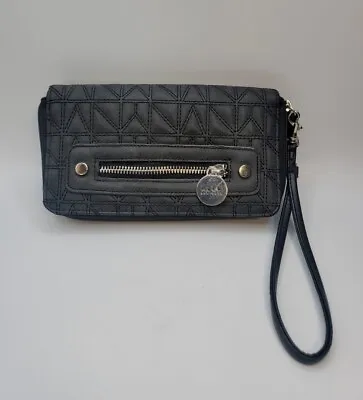 Nicole Miller Black Double Zip Compartment Quilted Wallet Clutch W/Wrist Strap • $24