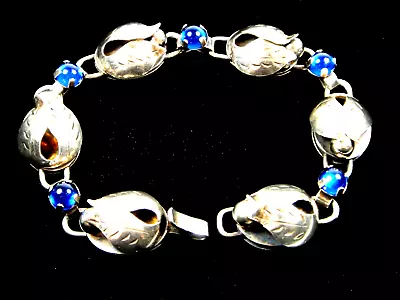 RARE LUXENBERG 1940's HAND WROUGHT STERLING BUD BRACELET LA PAGLIA JENSEN STYLE • $595