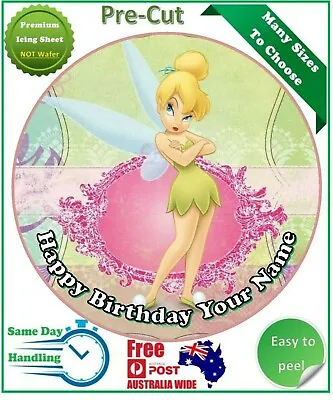 Tinkerbell Icing Edible Birthday Cake Topper Round Image • $12.50