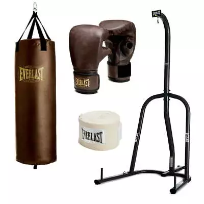 100 Lbs Everlast Heavy Bag With Stand Boxing Set Kit Speed Punching MMA Training • $237.63