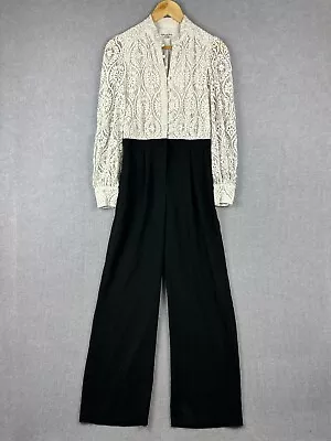 Forever New Jumpsuit Womens 8 White Black Lace Wide Leg Formal Corporate • $29.95