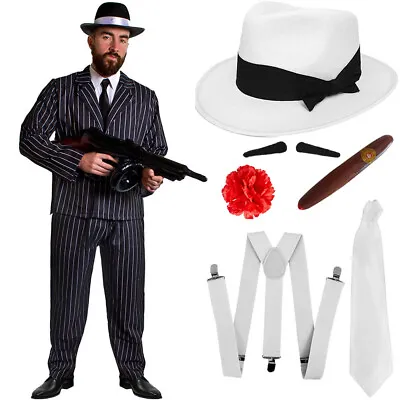 £24.99 • Buy Deluxe 8 Piece Gangster Costume Mens 1920's Fancy Dress Adult Mafia Al Capone