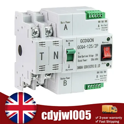 Dual Power Automatic Transfer Switch For Generator Changeover Switch 2P 63A NEW • £14.25