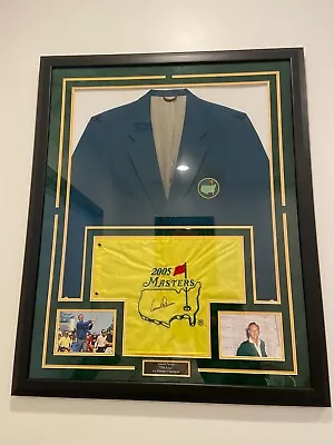MASTERS: Arnold Palmer Signed Masters Flag 2005 Framed W/ Replica Masters Jacket • $4950