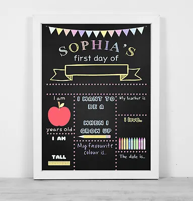 £23.99 • Buy A4 Or A3 Personalised Framed Blackboard Print Wipe Clean First Day School Pastel