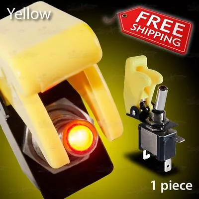 RED LED On/Off Auto Car Toggle SPST Switch W/ SOLID YELLOW Safety Military Cover • $20.90