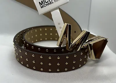 Michael Kors Women's Studded Logo Belt - Size Medium - Brown Leather • $56.95