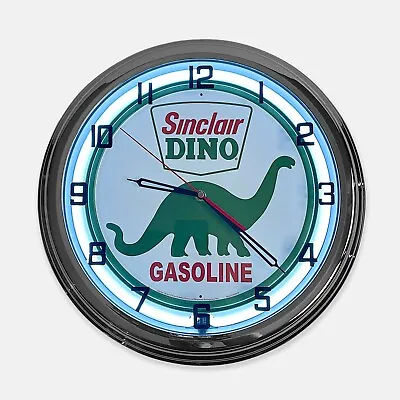 18  Sinclair Dino Metal Sign Designed White Neon Clock - SIGNBOX • $119.99