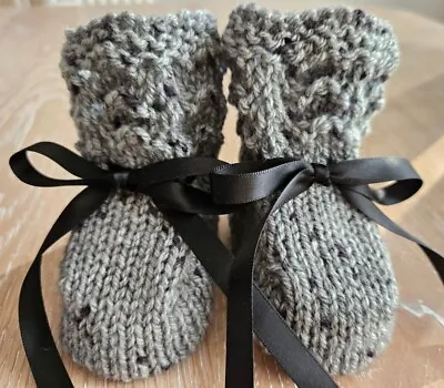 Hand Knitted Baby Booties 0 To 3 Months. Grey Mix. Unisex.  • £4.50
