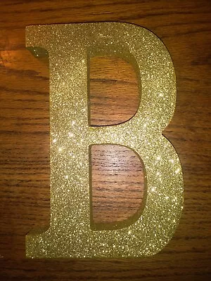 Gold Glitter Monogram  B  Letter Decor Hanging Wood Plaque Decoration 9  Tall • $20