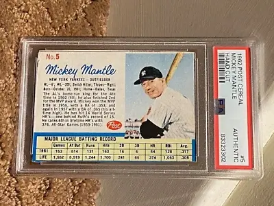 1962 Post Cereal Mickey Mantle PSA A Authentic Hand Cut Card NEW CASE NicePresen • $97.95