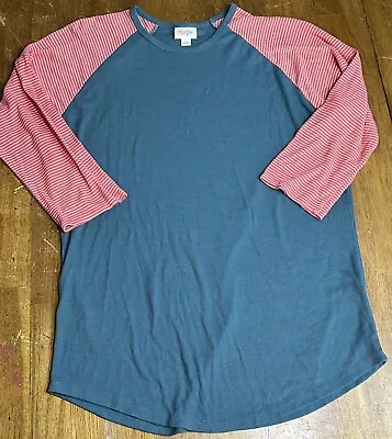 Women’s LuLaRoe LLR Randy Baseball Tee Shirt Top 3/4 Sleeve Large Teal Ribbed • $12