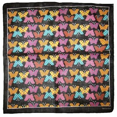 22 X22  Multi-Color Butterfly Black 100% Cotton Bandana • $5.88