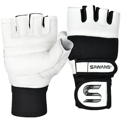 £3.99 • Buy SAWANS® Leather Gloves Weight Lifting Gym Double Wrist Straps Body Building Wrap