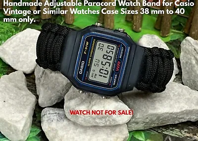 15 16 17 18 Mm Black Adjustable Survival Paracord Watch Band Casio Seiko Others  • $30.55