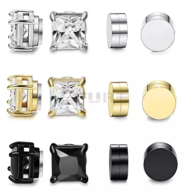£3.99 • Buy Hypoallergenic Magnetic Diamond Cut Men Women Black Studs No Piercing Earrings