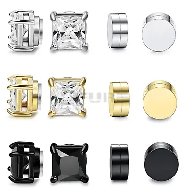 Hypoallergenic Magnetic Diamond Cut Men Women Black Studs No Piercing Earrings • £3.79