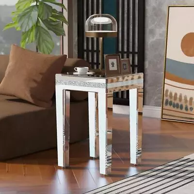 Sturdy And Durable Glass Mirrored Side Table End Table Adjustable Height Legs • $170.71